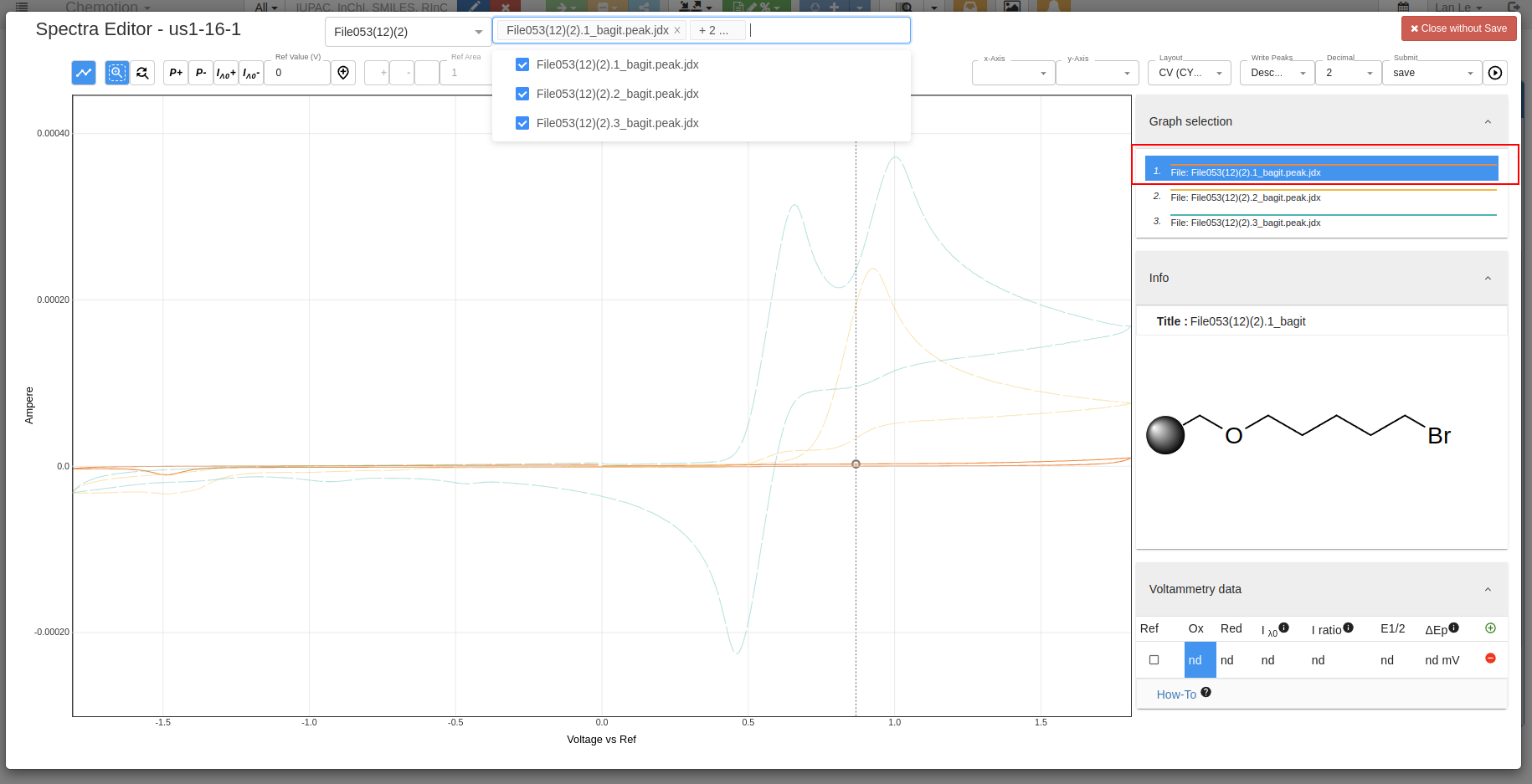 chemspectra cv select curve to work
