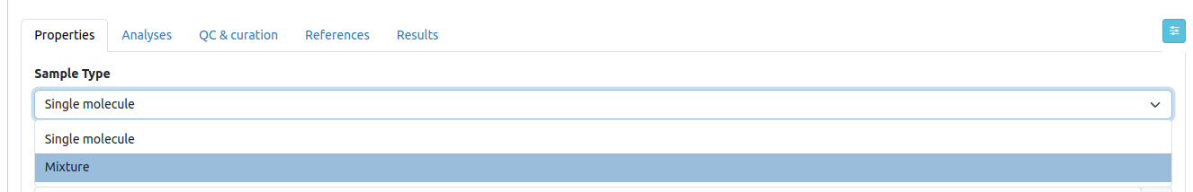 &quot;Sample type selection options&quot;