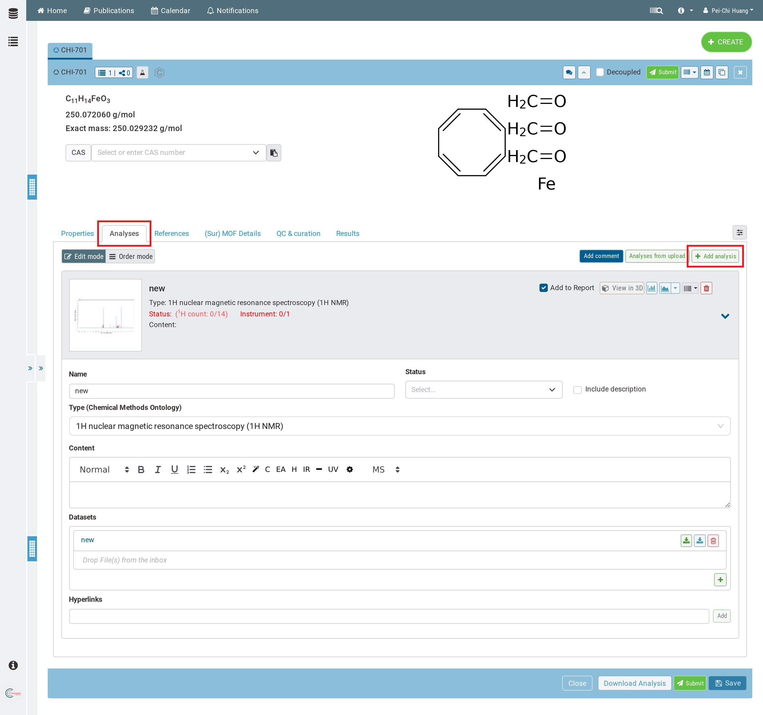 A sample's Analyses tab, with the Add analysis button highlighted