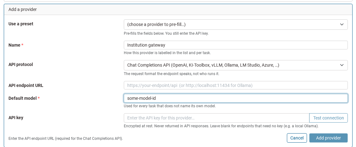 The provider form stating what is still missing