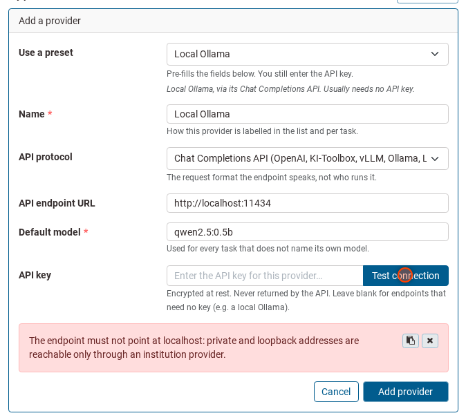 A personal endpoint on localhost being refused