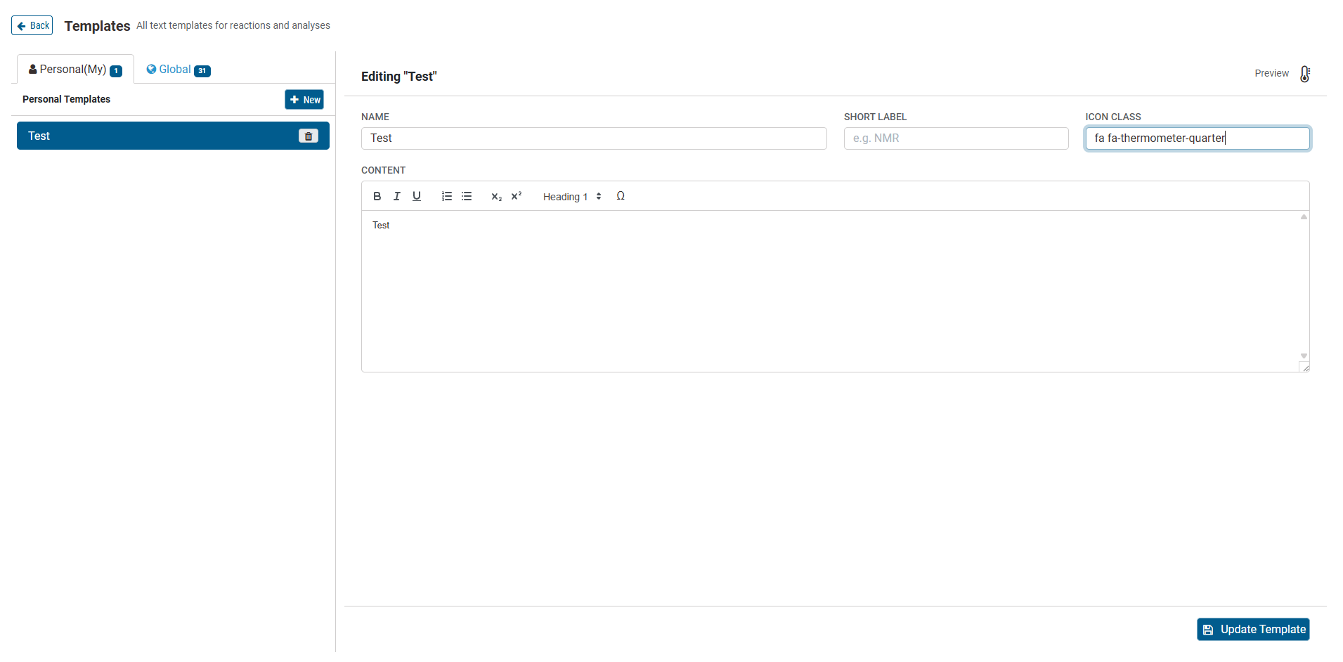 My Templates page screenshot
