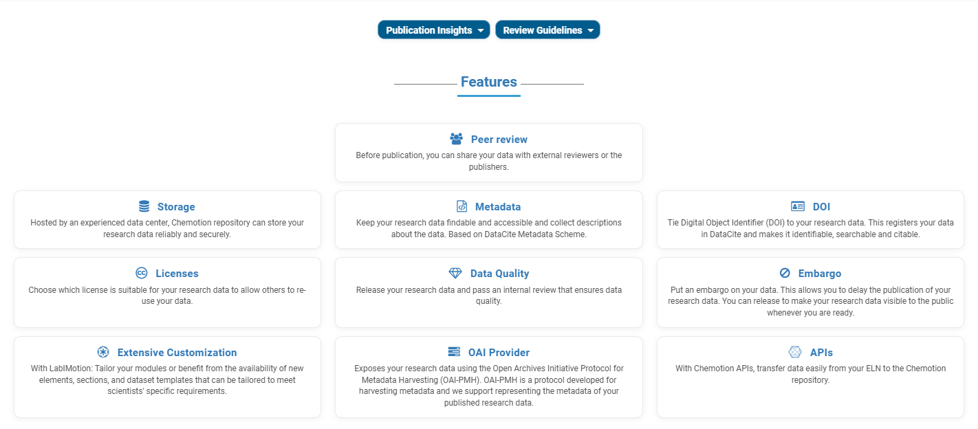 Chemotion Repository - Publication Insights, Review Guidelines and Features